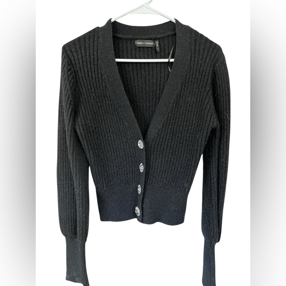 Stella + Lorenzo Black Button-Up Women's Sweater - Picture 3 of 6